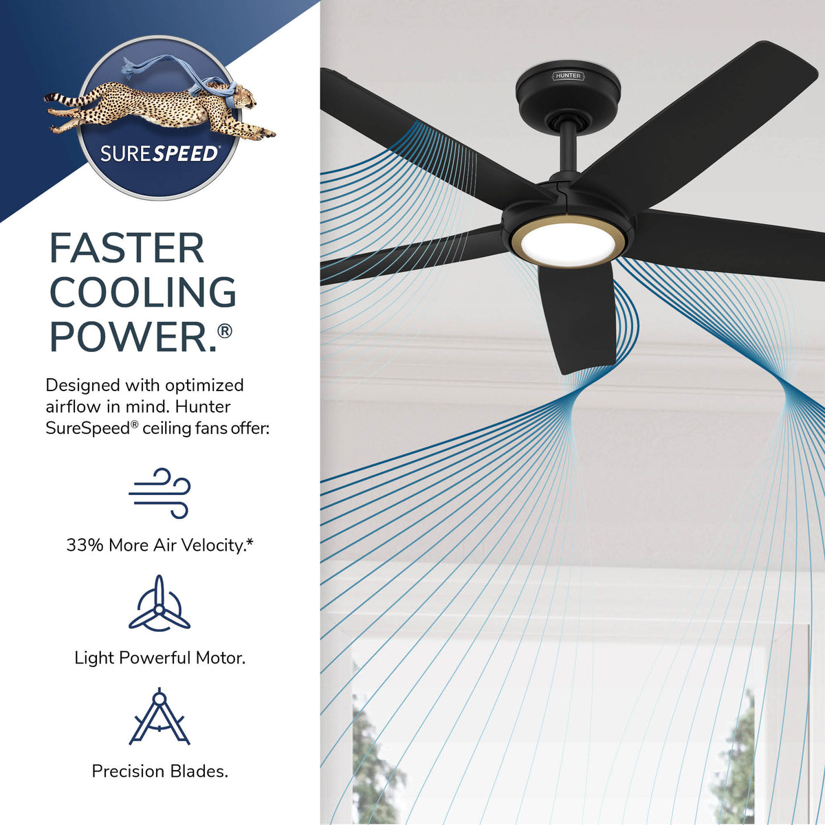 44 inch Zentech Wi-Fi ENERGY STAR® Matte Black Damp Rated Ceiling Fan with LED Light Kit and Handheld