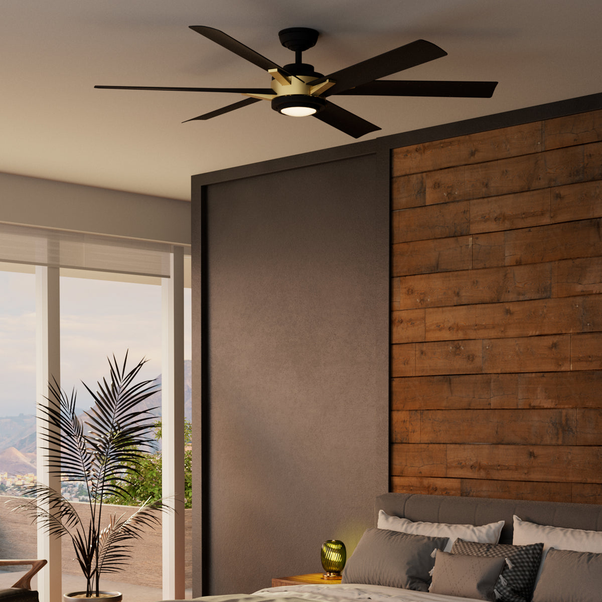 Casablanca 65 inch Melia ENERGY STAR® Alturas Gold Damp Rated Ceiling Fan with LED Light Kit and Wall Control and Handheld Remote