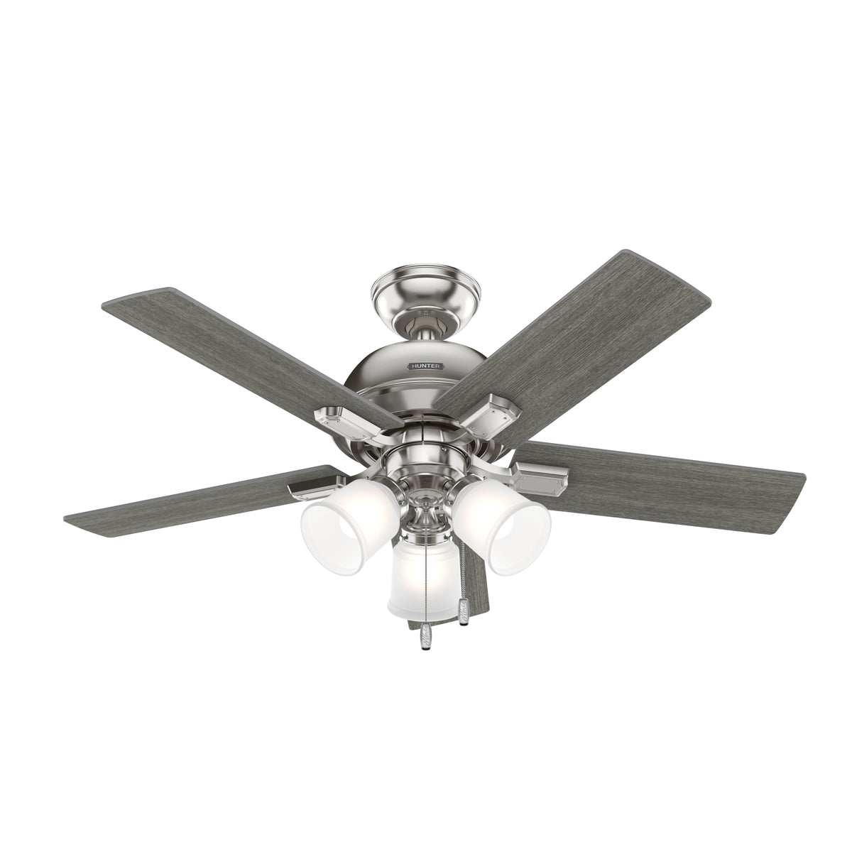 44 inch Crystal Peak Brushed Nickel Ceiling Fan with LED Light Kit and Pull Chain