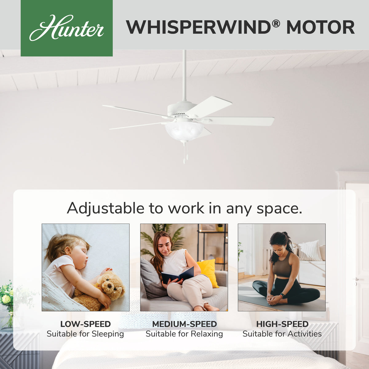 52 inch Swanson Fresh White Ceiling Fan with LED Light Kit and Pull Chain