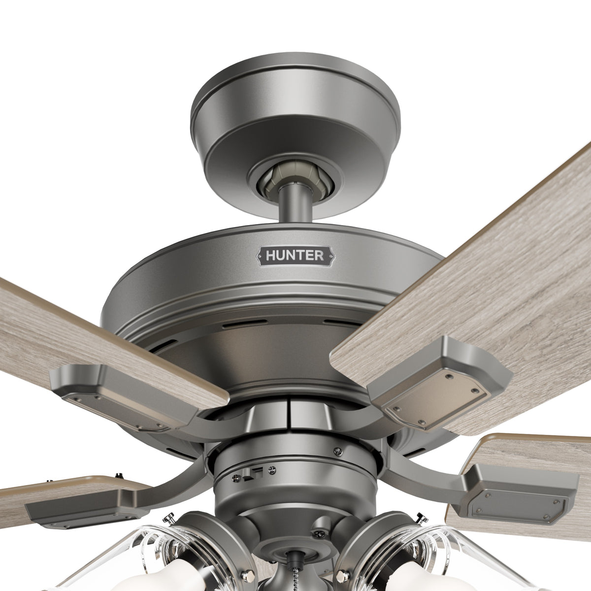 52 inch Crestfield HunterExpress Matte Silver Ceiling Fan with LED Light Kit and Pull Chain
