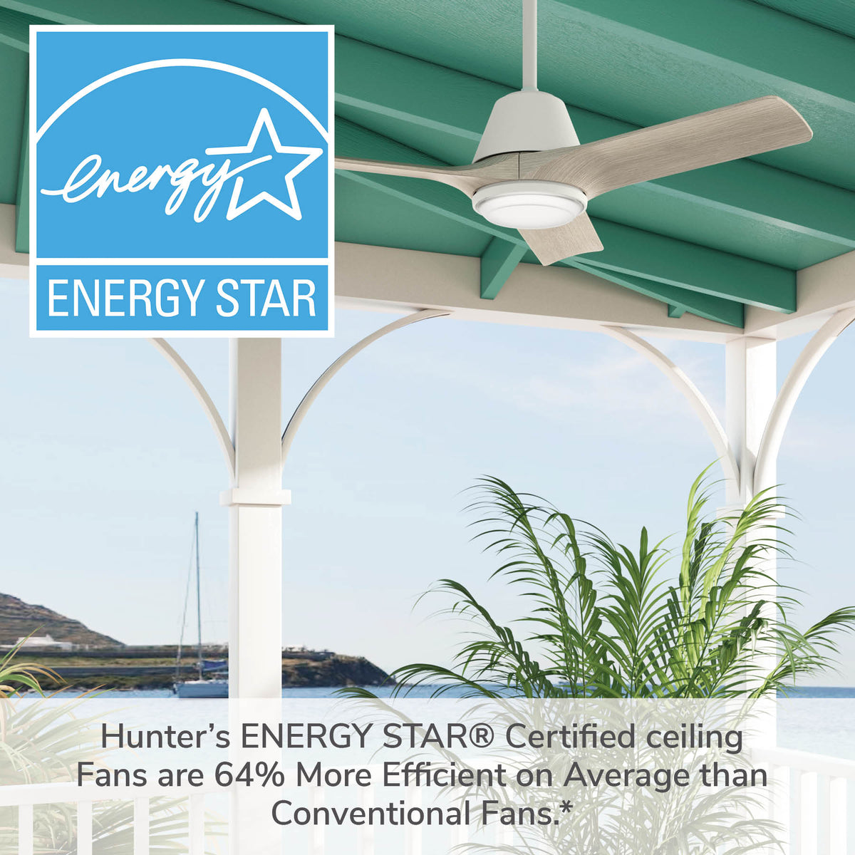 44 inch Aeronaut Wi-Fi ENERGY STAR® Matte Black Damp Rated Ceiling Fan with LED Light Kit and Handheld Remote