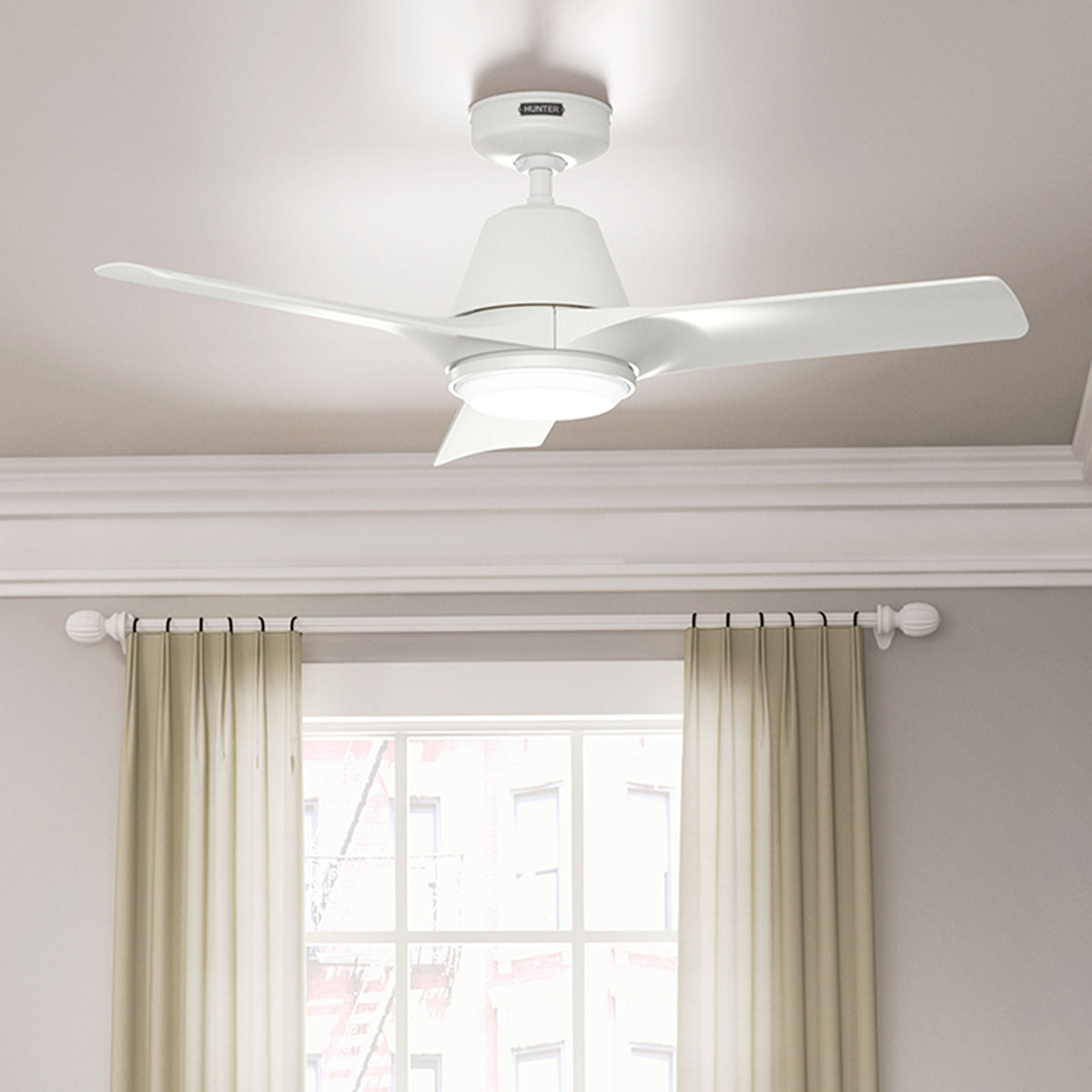 44 inch Aeronaut Wi-Fi ENERGY STAR® Matte White Damp Rated Ceiling Fan with LED Light Kit