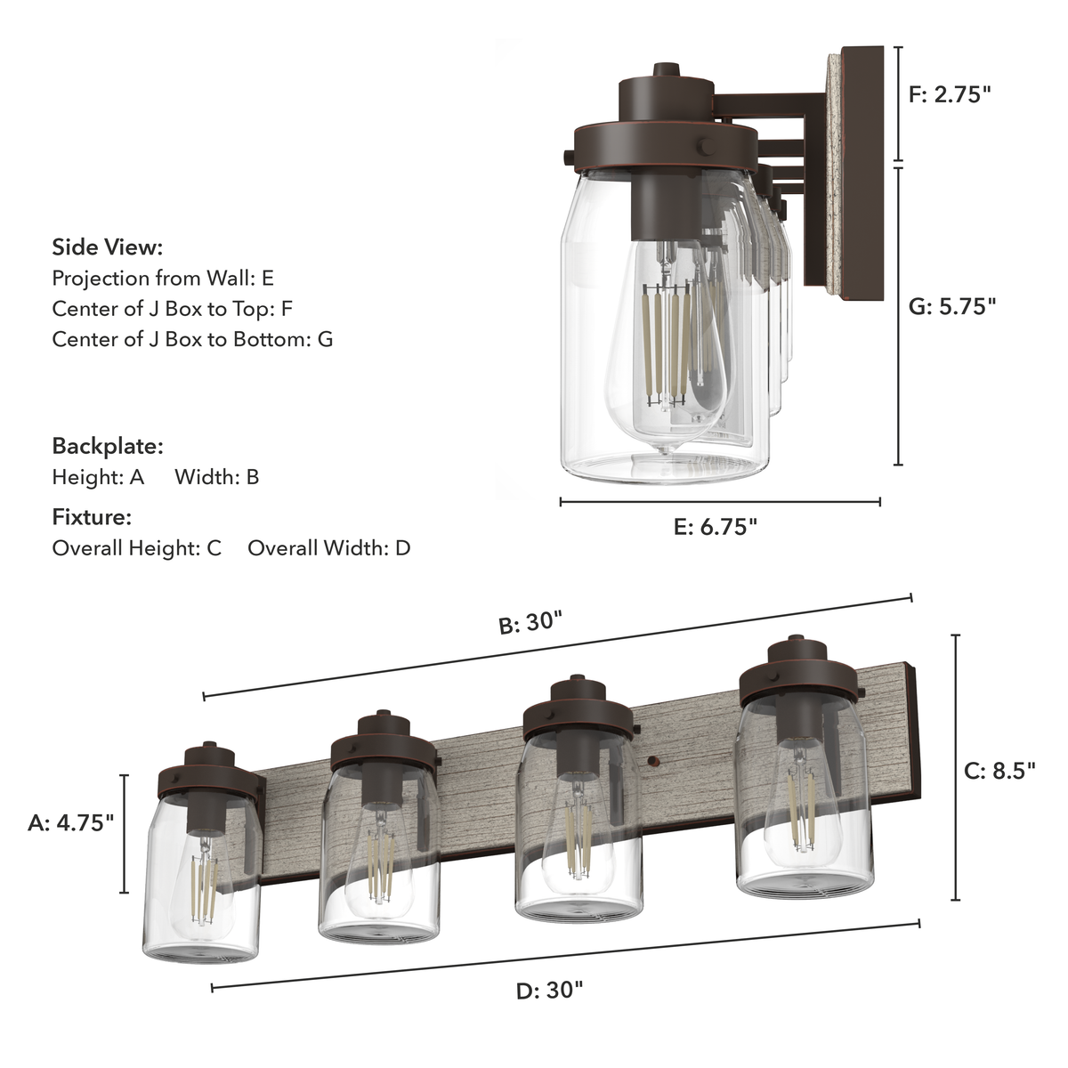 Devon Park 30-inch 4-light Onyx Bengal and Barnwood Vanity Light with Clear Glass
