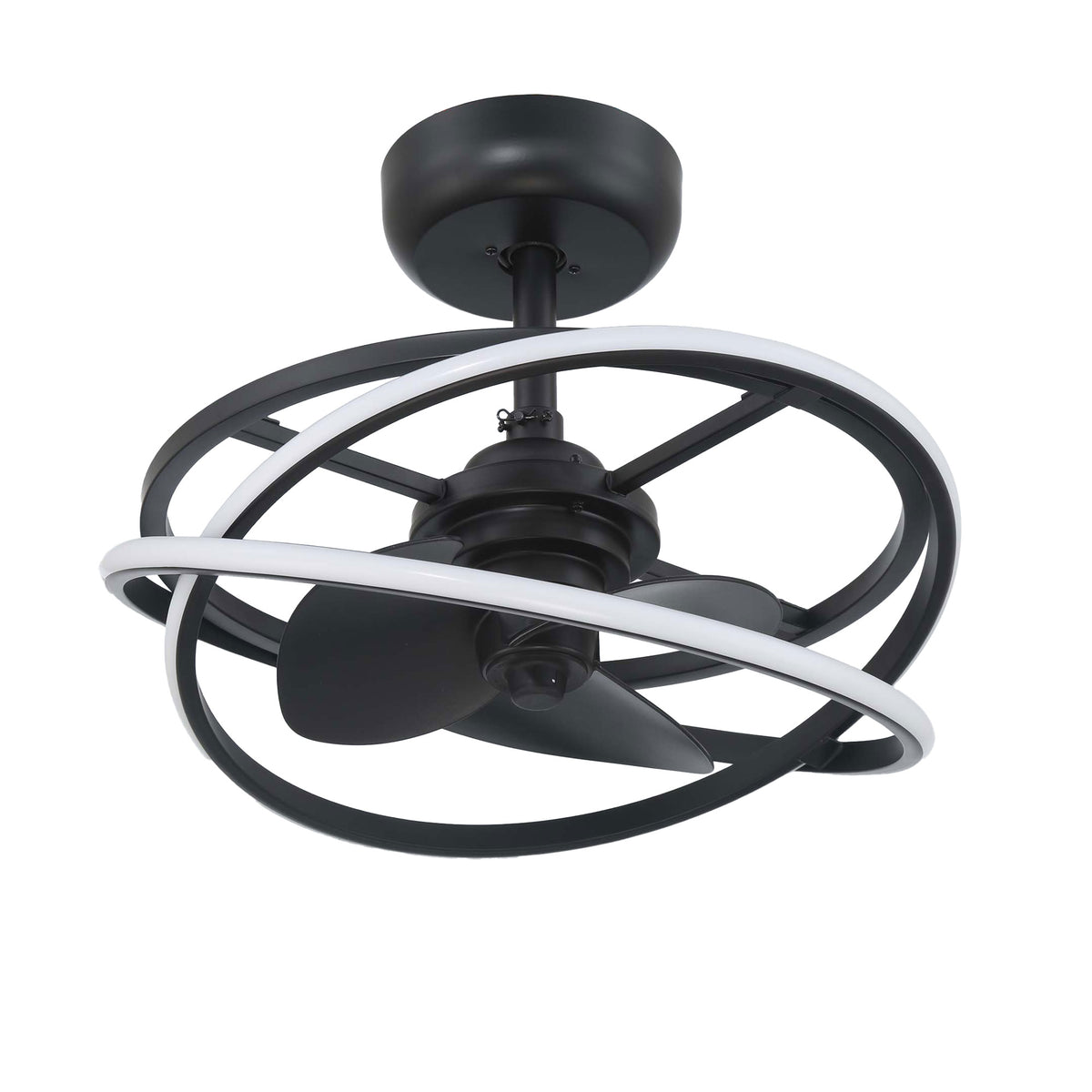 20 inch Cirro Fandelier Matte Black Ceiling Fan with LED Light Kit and Handheld Remote