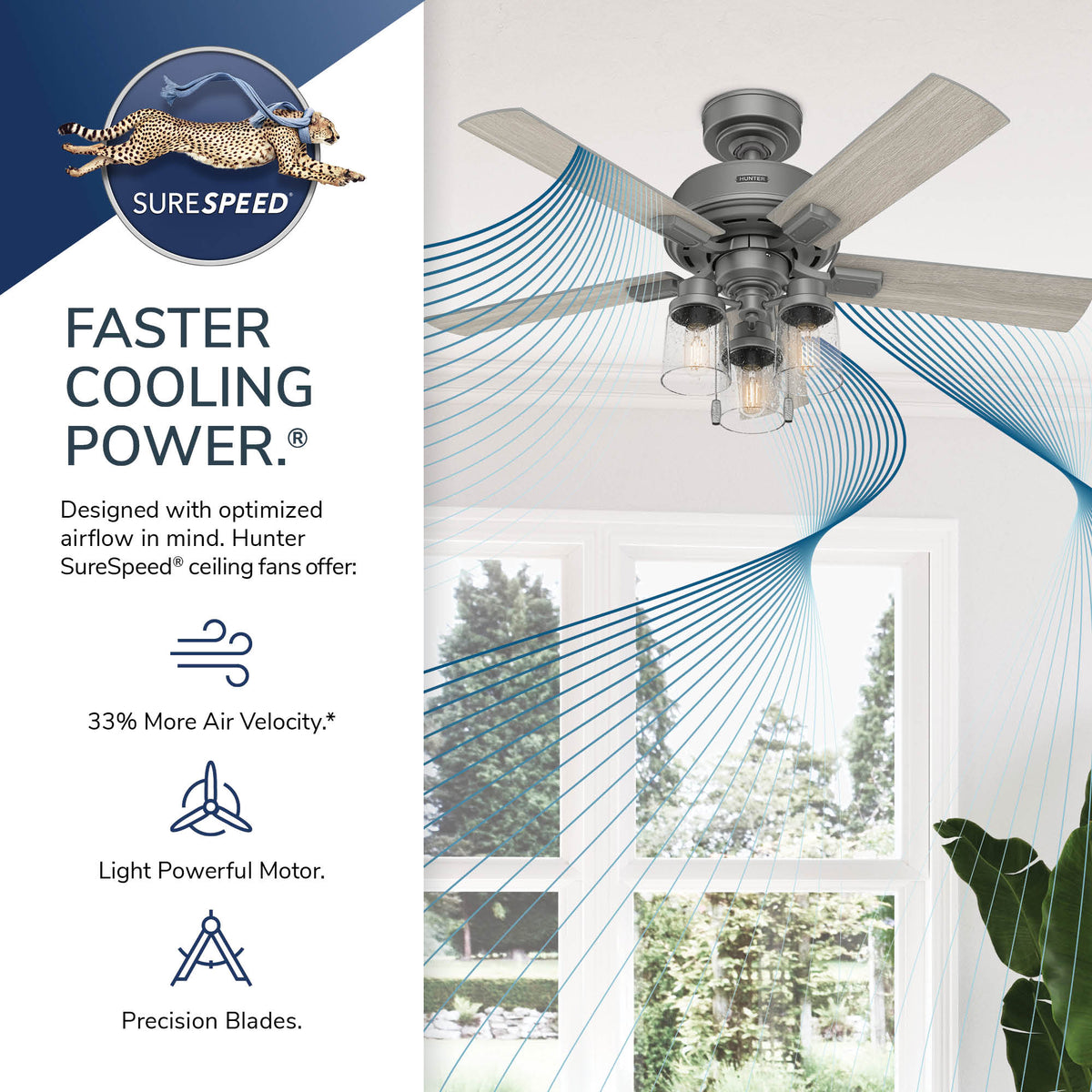 44 inch Hartland Matte Silver Ceiling Fan with LED Light Kit and Pull Chain