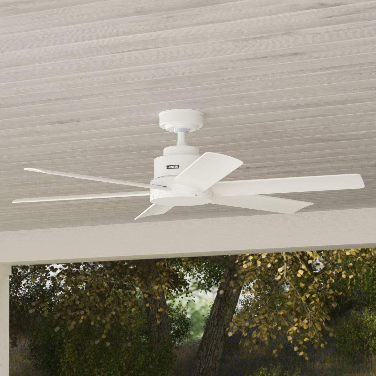 52 inch Kennicott Fresh White Damp Rated Ceiling Fan and Wall Control