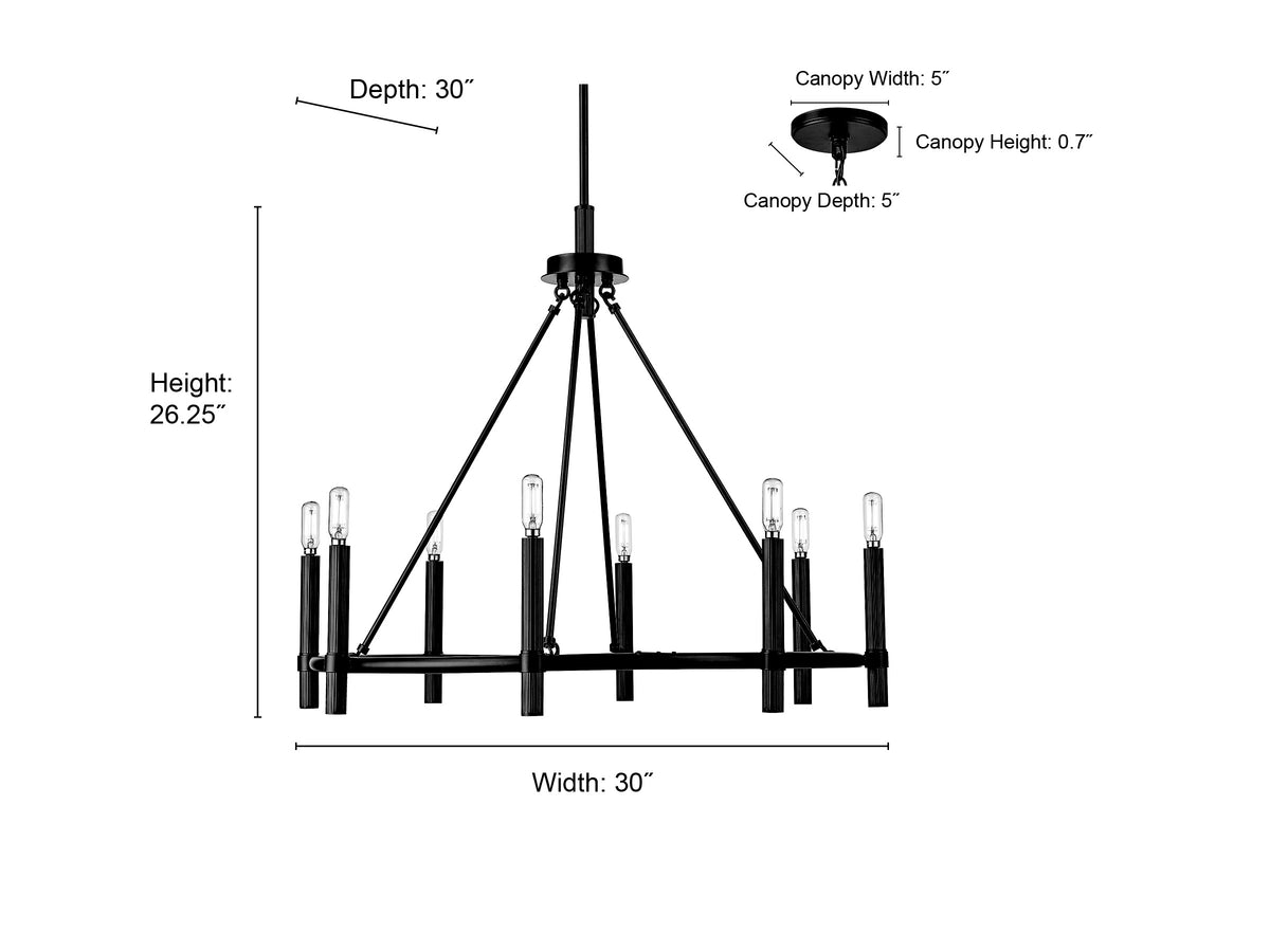 26.25'' Skyva Matte Black 8 Light Chandelier