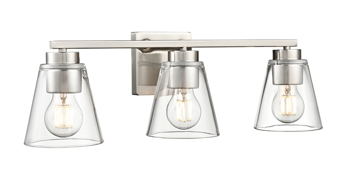 22-inch Strayhan Brushed Nickel 3-Light Clear Glass Bathroom Vanity Light