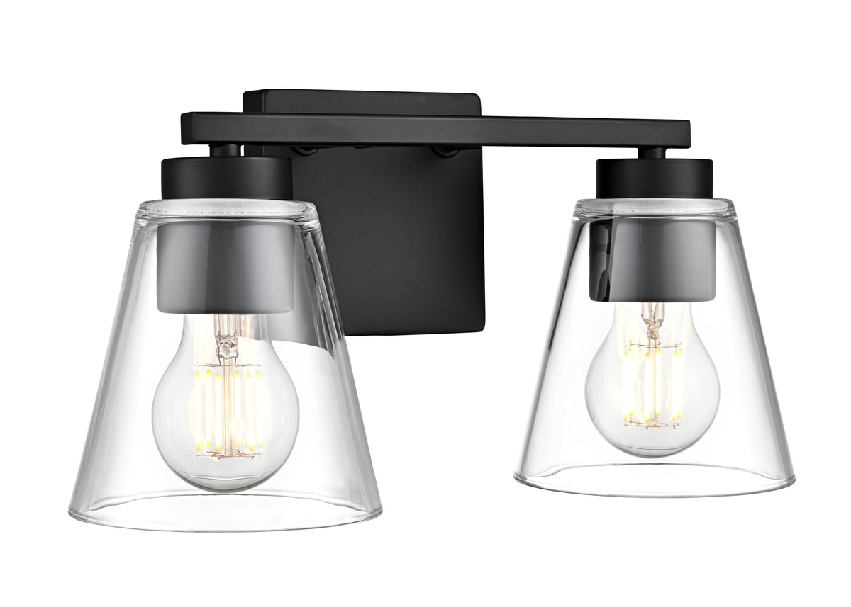 13-inch Strayhan Matte Black 2-Light Clear Glass Bathroom Vanity Light