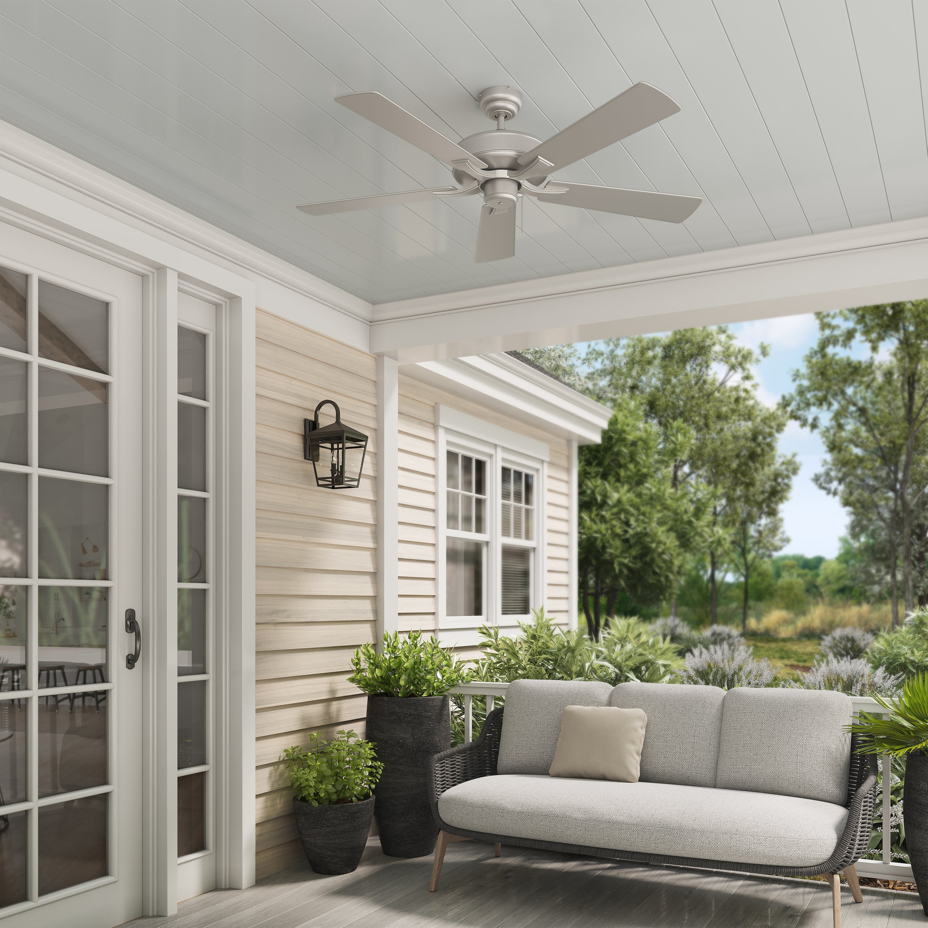 52 Inch Velbreeze AC Brushed Pewter Outdoor Ceiling Fan 5-Blade