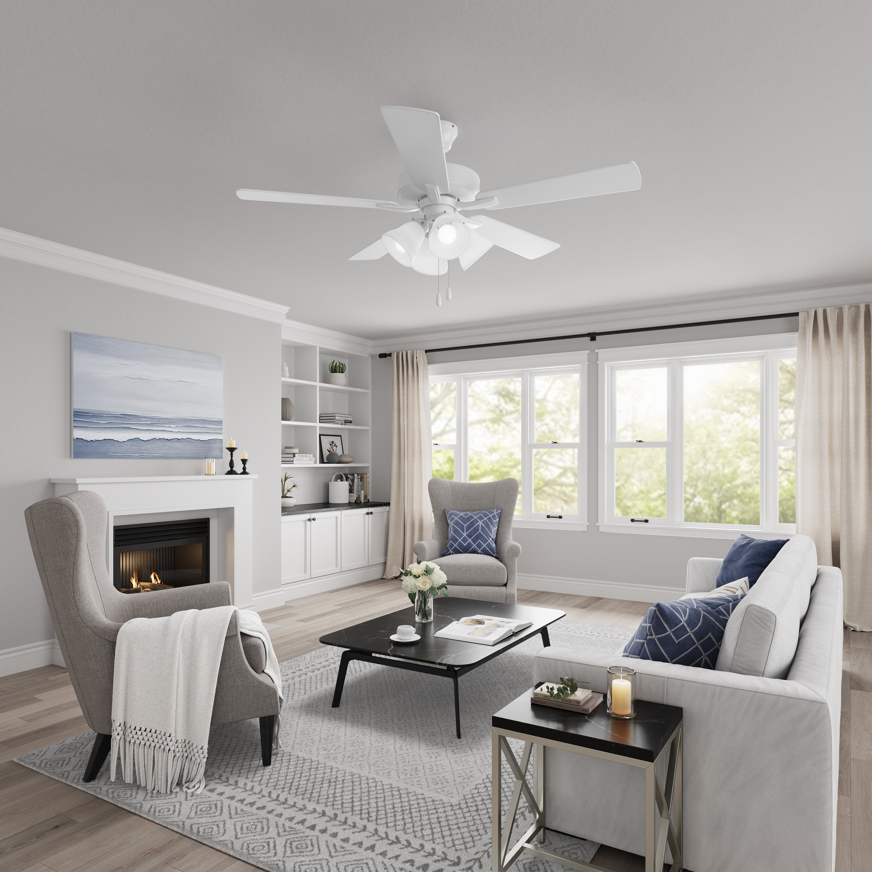 52 Inch Marisella AC Alabaster White Indoor Ceiling Fan 5-Blade 4 Lights Reversible