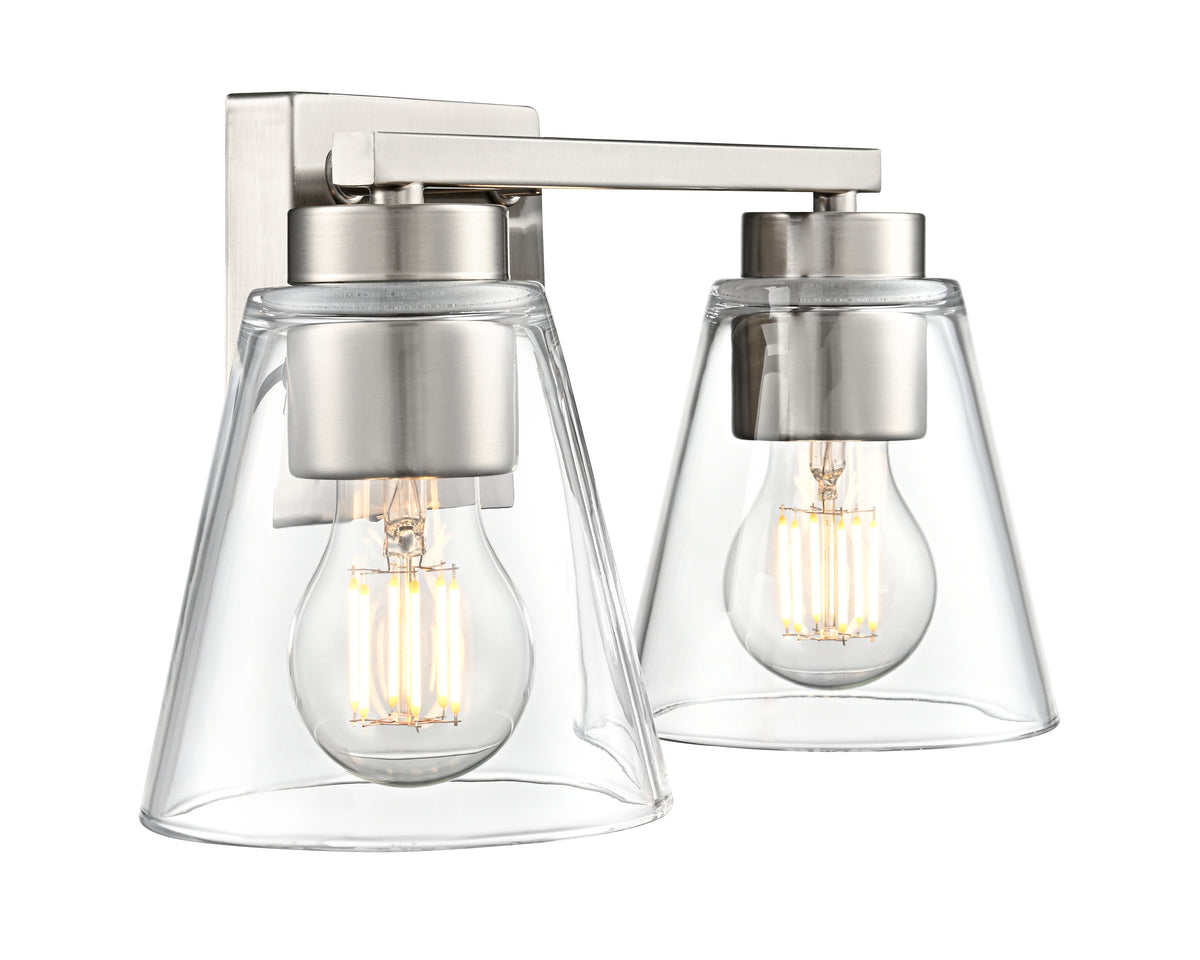13-inch Strayhan Brushed Nickel 2-Light Clear Glass Bathroom Vanity Light