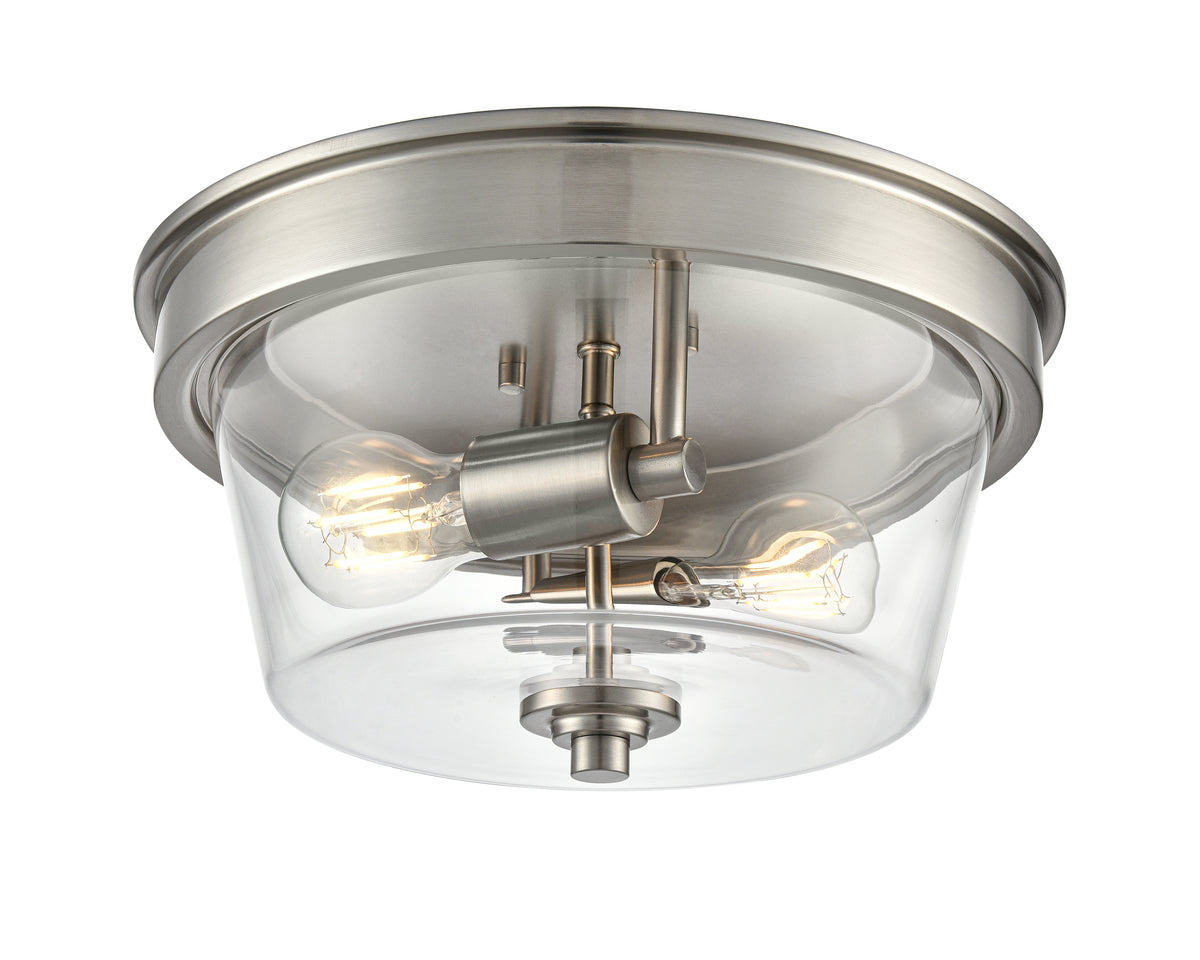 13-inch Strayhan Brushed Nickel 2-Light Clear Glass Flush Mount Ceiling Light