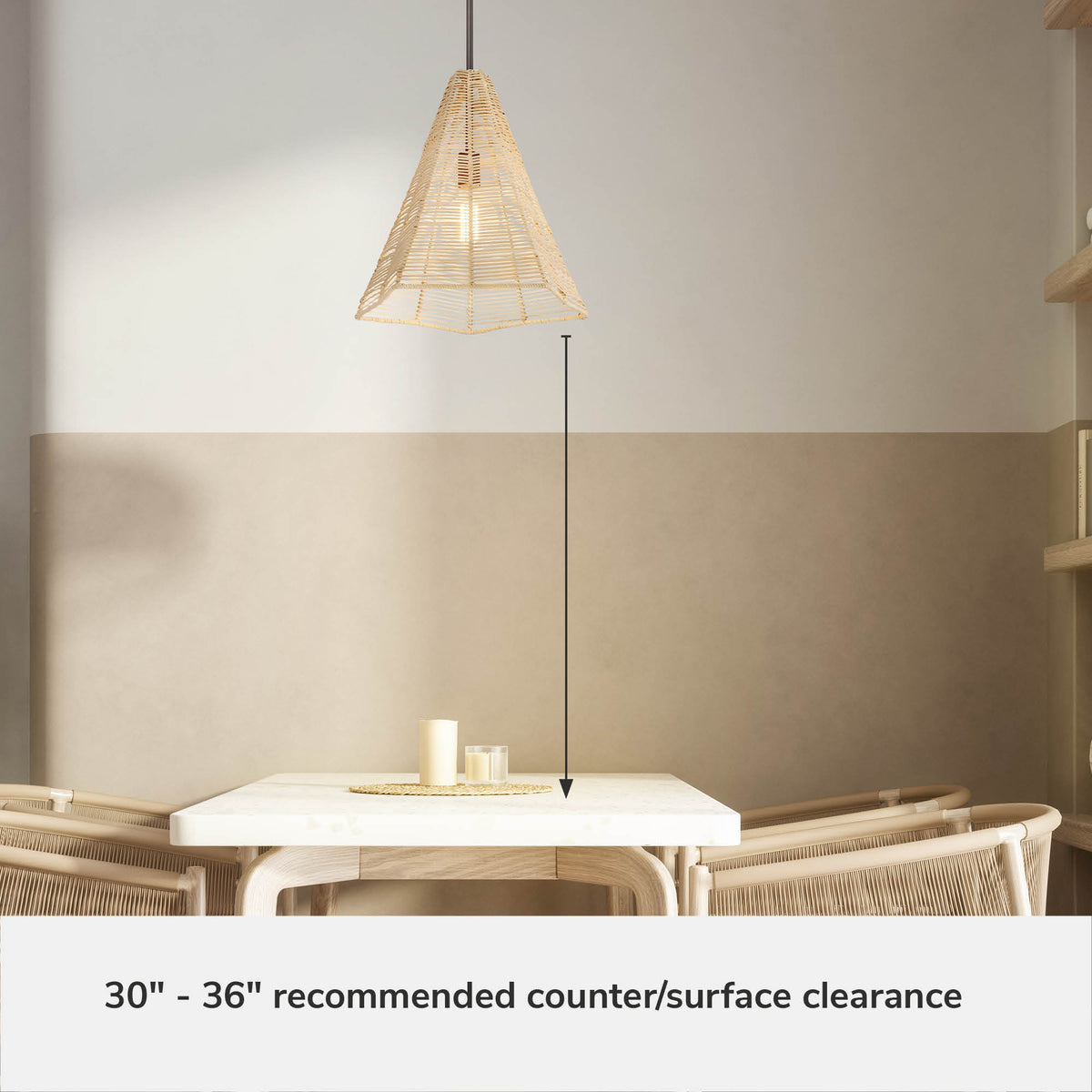 Comet 16-inch 1-light Matte Bronze Pendant with Natural Rattan Shade