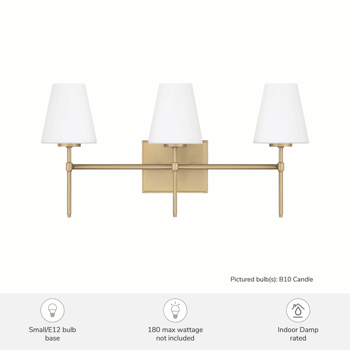 Camelia Stem 24-inch 3-light Luxe Gold and Cased White Glass Vanity Light with Cased White Glass