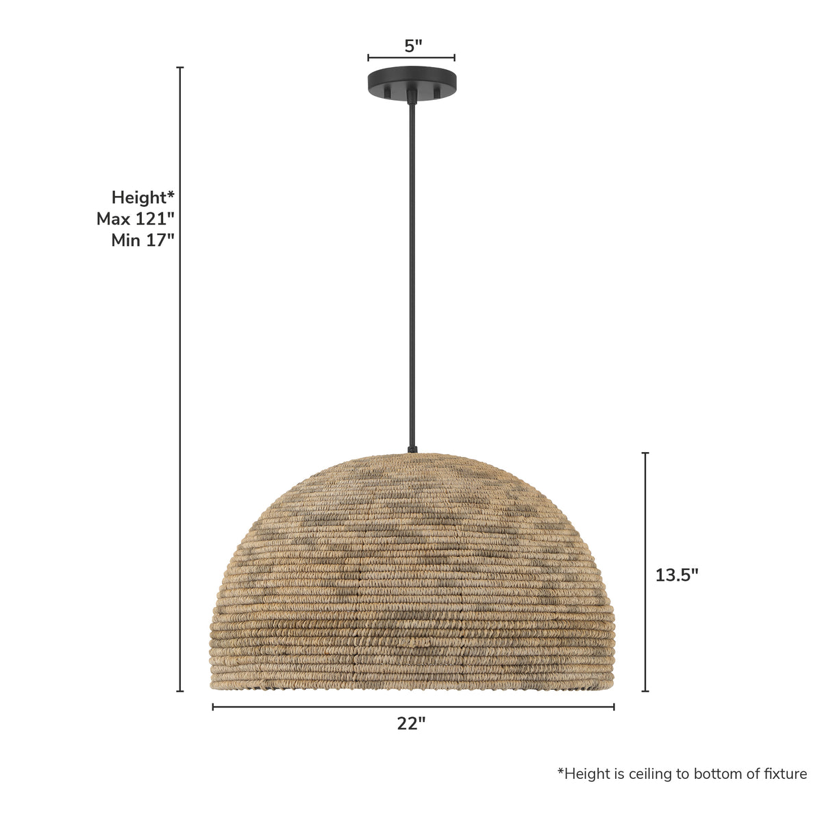 Hillmount 22-inch 1-light Matte Black Pendant with Natural Raffia Shade