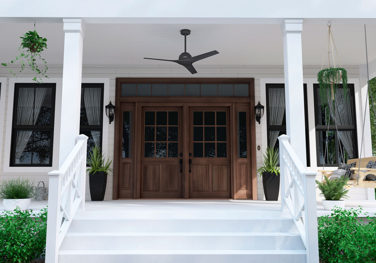 52 inch Gallegos Matte Black Damp Rated Ceiling Fan and Wall Control