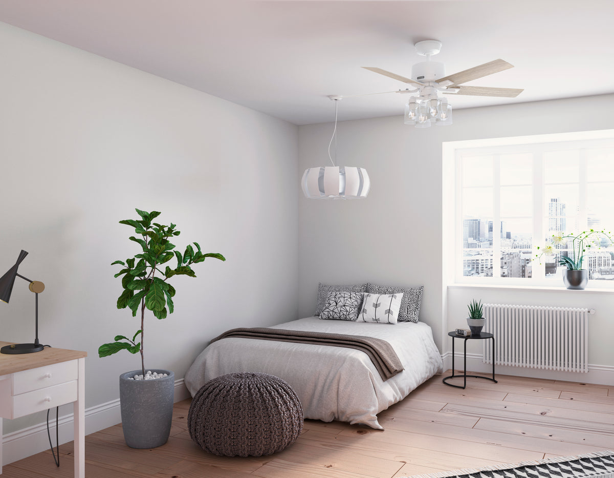 52 inch Techne Wi-Fi HunterExpress Matte White Ceiling Fan with LED Light Kit and Handheld Remote