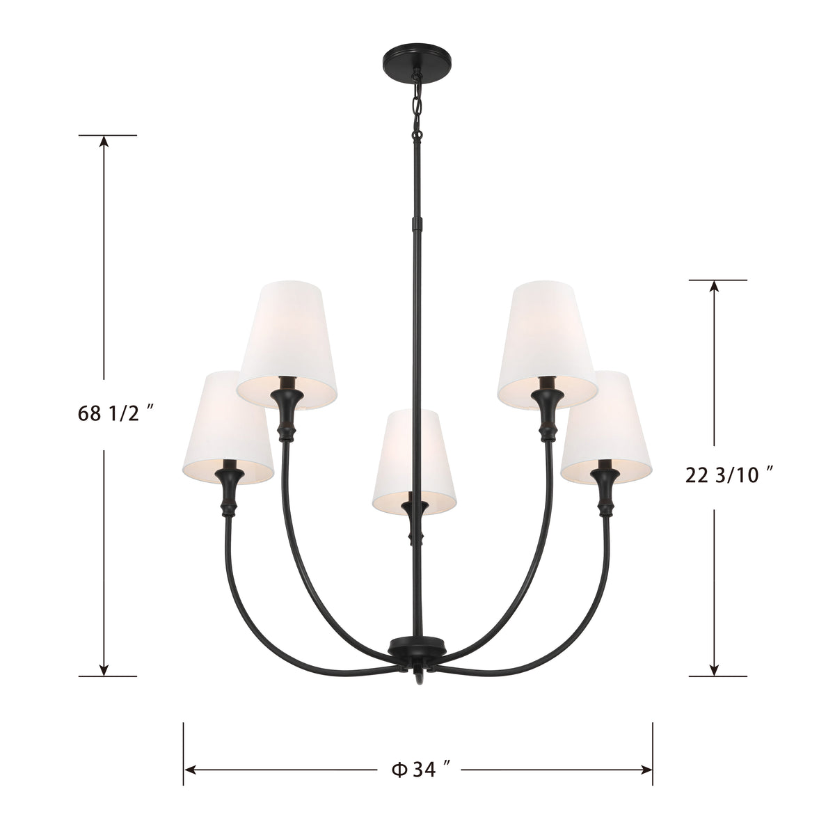 32.5'' Mairbourne Matte Black 5 Light Chandelier