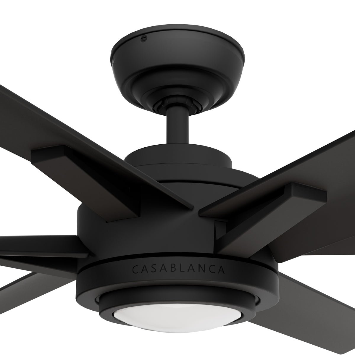 Casablanca 65 inch Melia ENERGY STAR® Matte Black Damp Rated Ceiling Fan with LED Light Kit and Wall Control and Handheld Remote