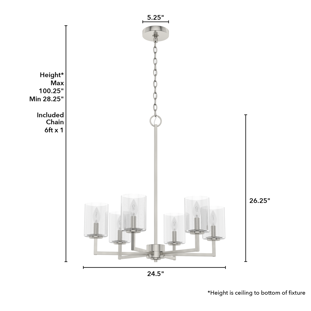 Kerrison 24.5-inch 6-light Brushed Nickel Chandelier with Seeded Glass