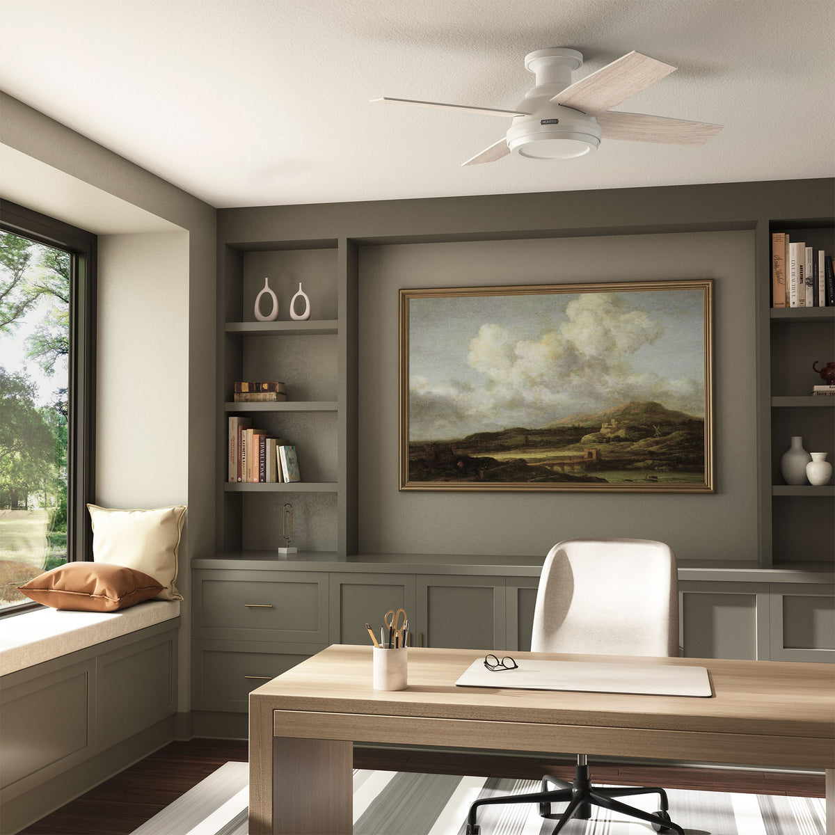44 inch Dempsey Fresh White Low Profile Ceiling Fan and Handheld Remote