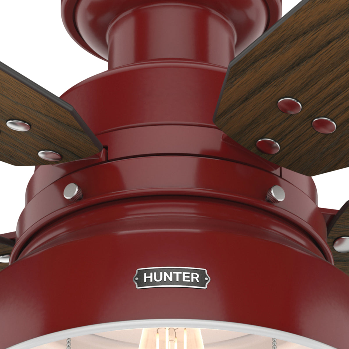 52 inch Mill Valley Barn Red Low Profile Damp Rated Ceiling Fan with LED Light Kit and Pull Chain