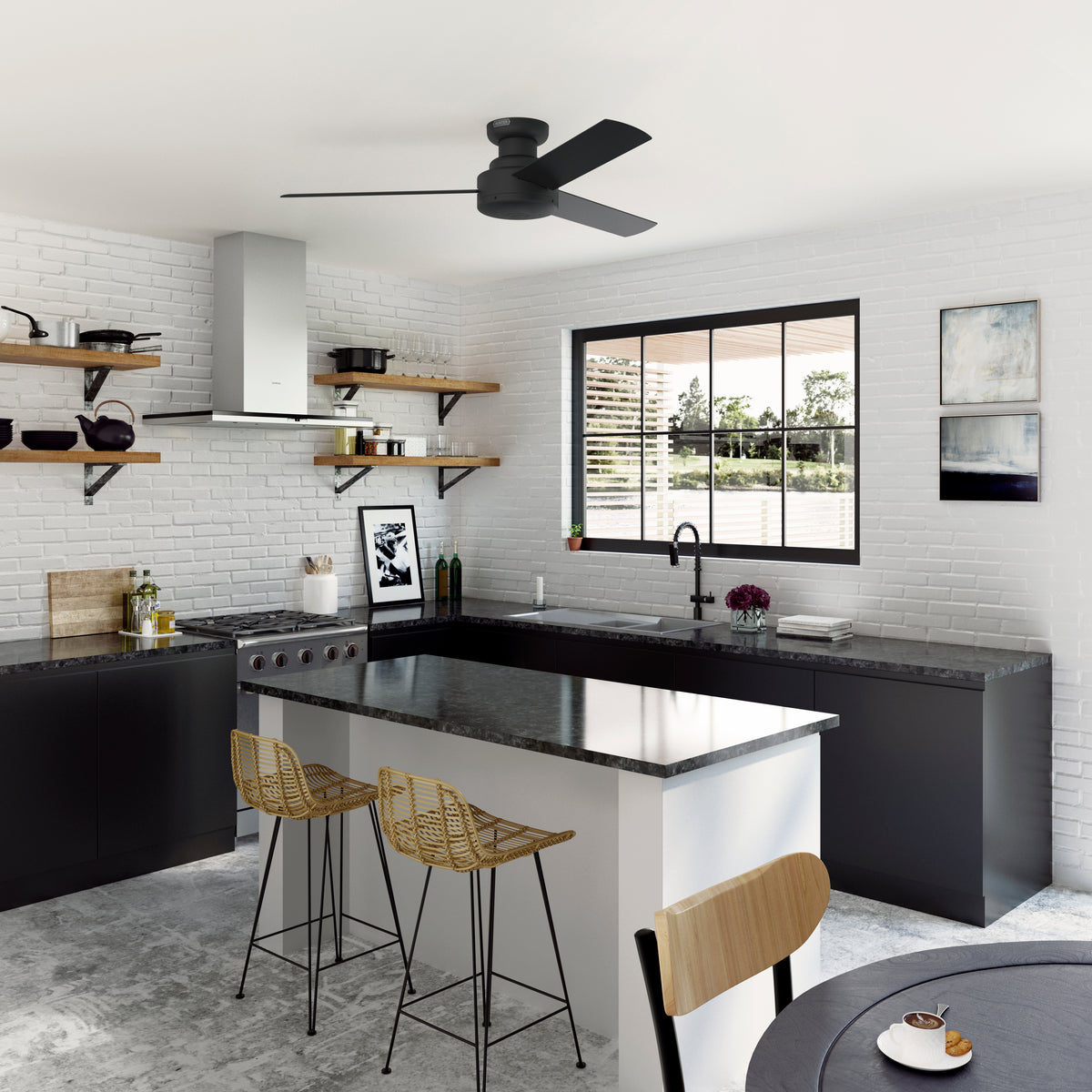 52 inch Presto Matte Black Low Profile Ceiling Fan and Wall Control