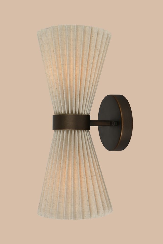 Amore 2 Light Bronze Linen Wall Sconce with Pleated Shades
