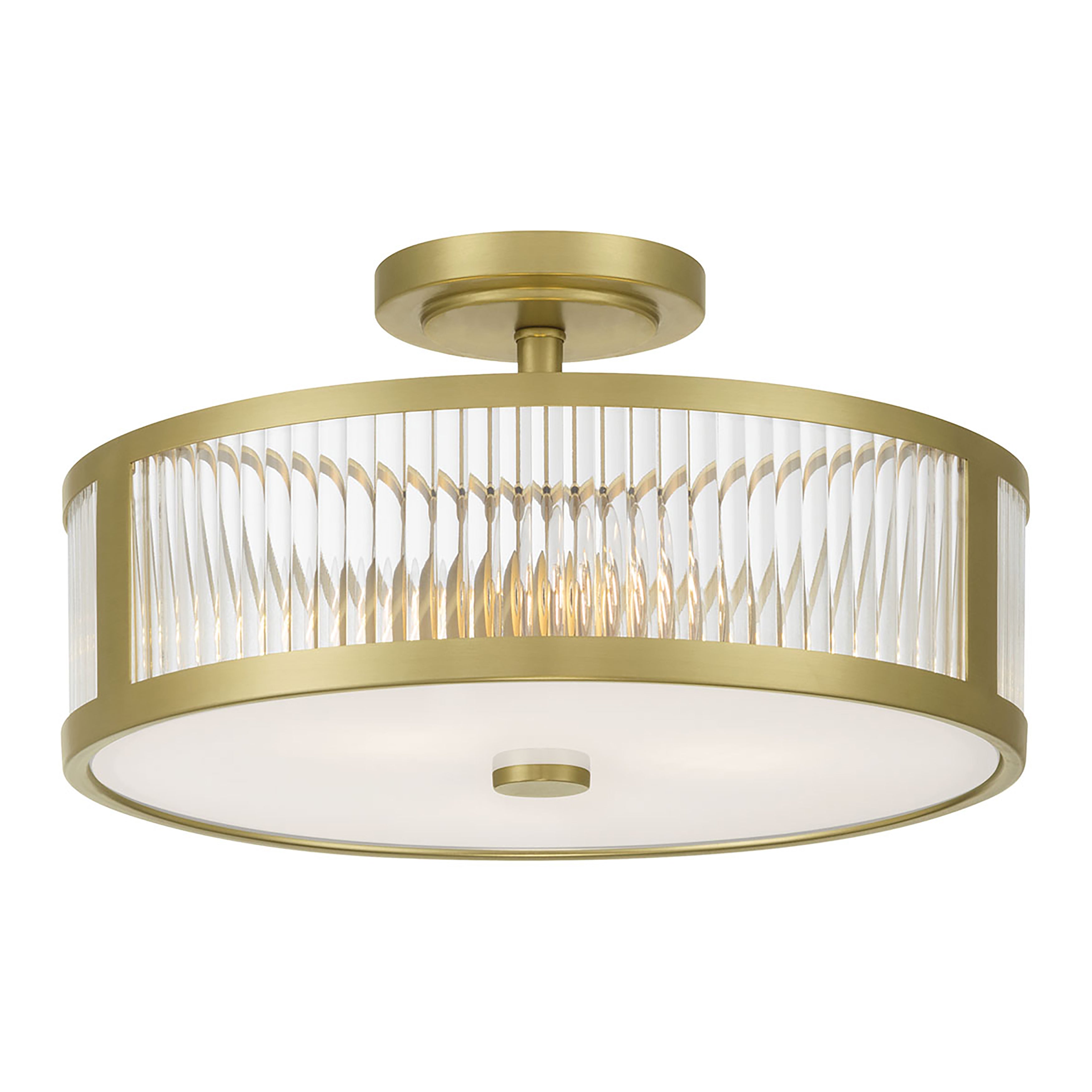8.75'' Ardezia Vintage BrassClear Ribbed 3 Light Semi-Flush Mount