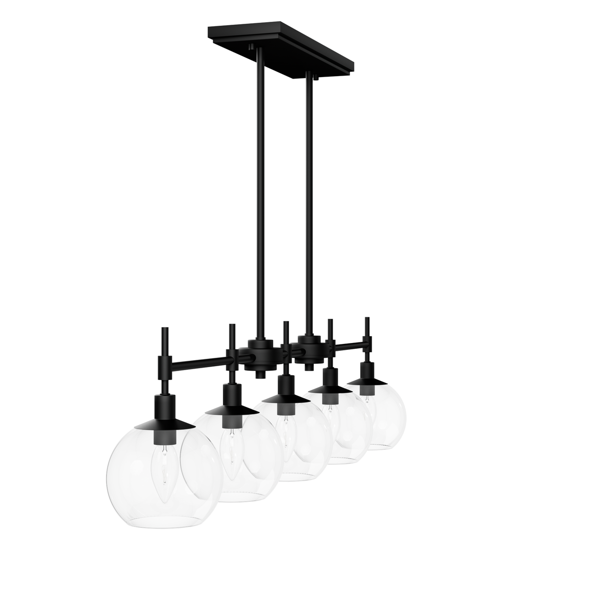 Xidane 42.25-inch 5-light Matte Black Linear Chandelier with Clear Glass