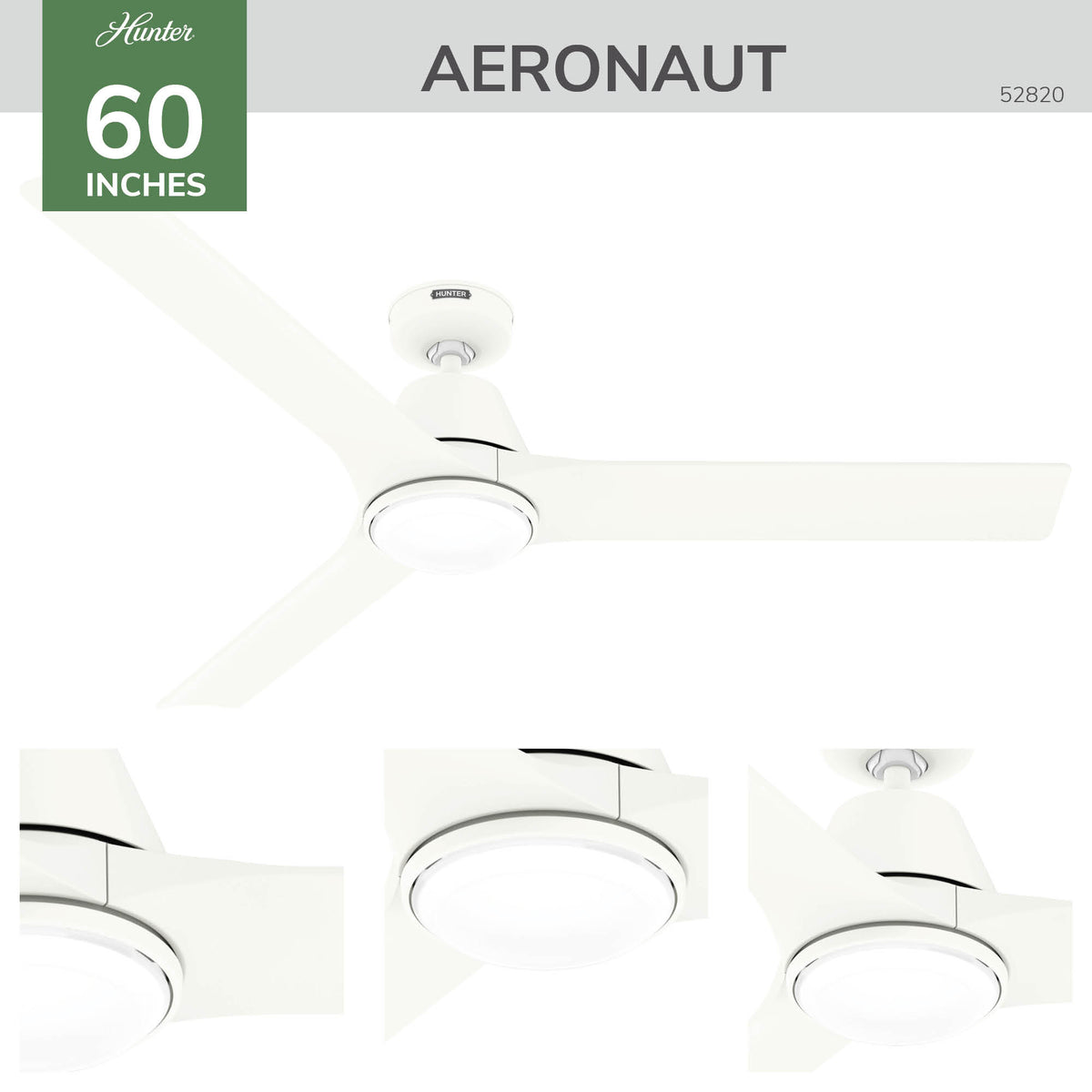 60 inch Aeronaut Wi-Fi ENERGY STAR® Matte White Damp Rated Ceiling Fan with LED Light Kit and Remote