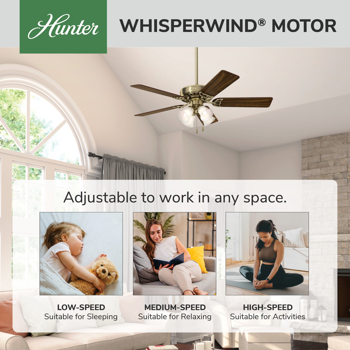 52 inch Studio Series Antique Brass Ceiling Fan with LED Light Kit and Pull Chain