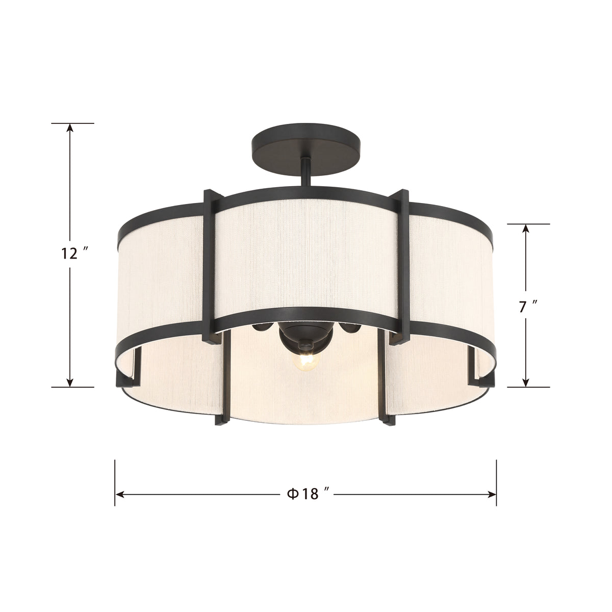 12'' Marlbeck Matte BlackOff White 3 Light Semi-Flush Mount