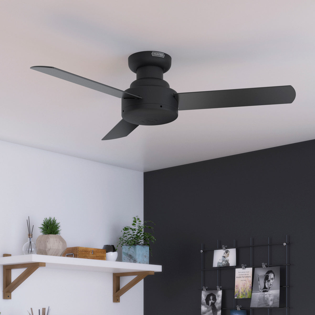 44 inch Presto Matte Black Low Profile Ceiling Fan and Wall Control