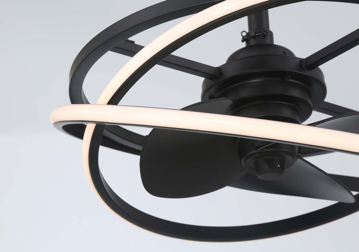 20 inch Cirro Fandelier Matte Black Ceiling Fan with LED Light Kit and Handheld Remote