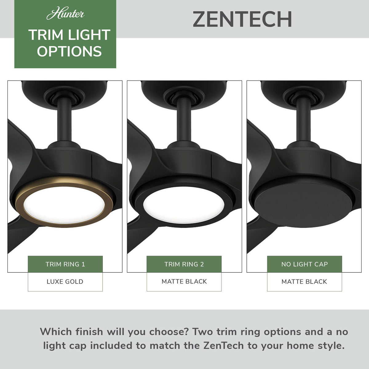 52 inch Zentech Wi-Fi ENERGY STAR® Matte Black Damp Rated Ceiling Fan with LED Light Kit and Remote