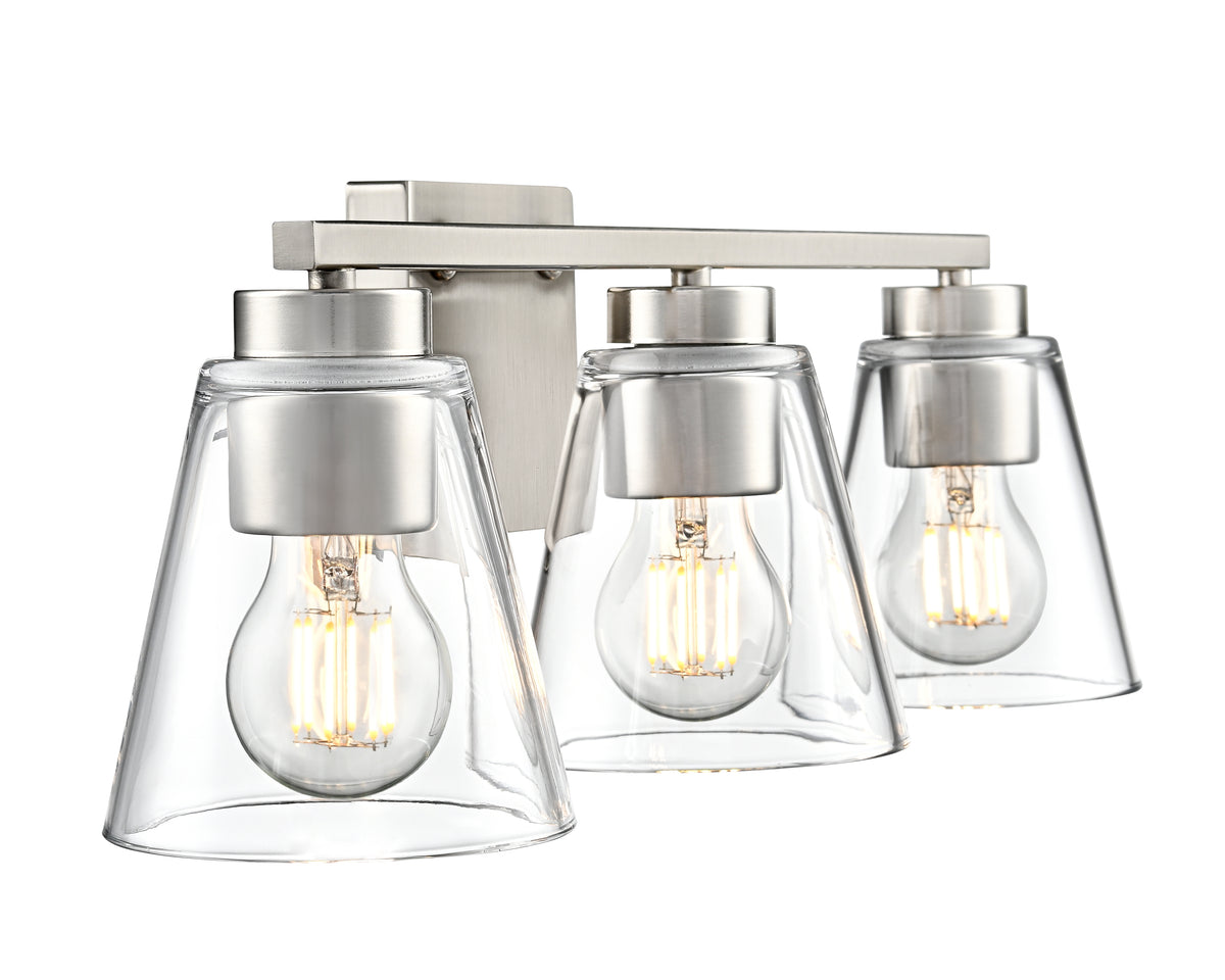 22-inch Strayhan Brushed Nickel 3-Light Clear Glass Bathroom Vanity Light