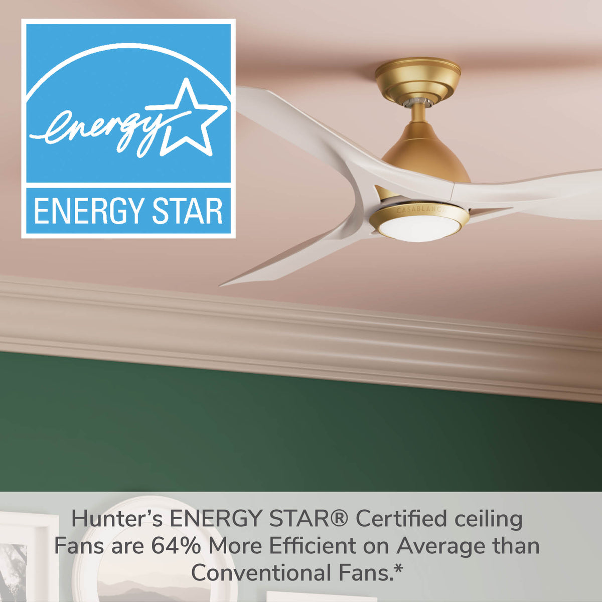 Casablanca 54 inch Elise ENERGY STAR® Alturas Gold Damp Rated Ceiling Fan with LED Light Kit and Wall Control and Handheld Remote