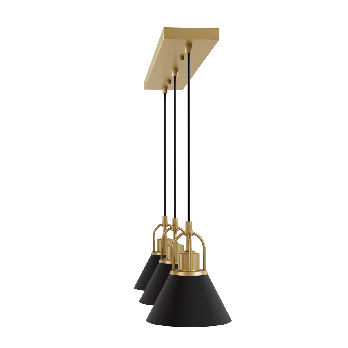 Carrington Isle 31.25-inch 3-light Luxe Gold and Flat Matte Black Linear Pendant Cluster with Flat Matte Black Metal Shade