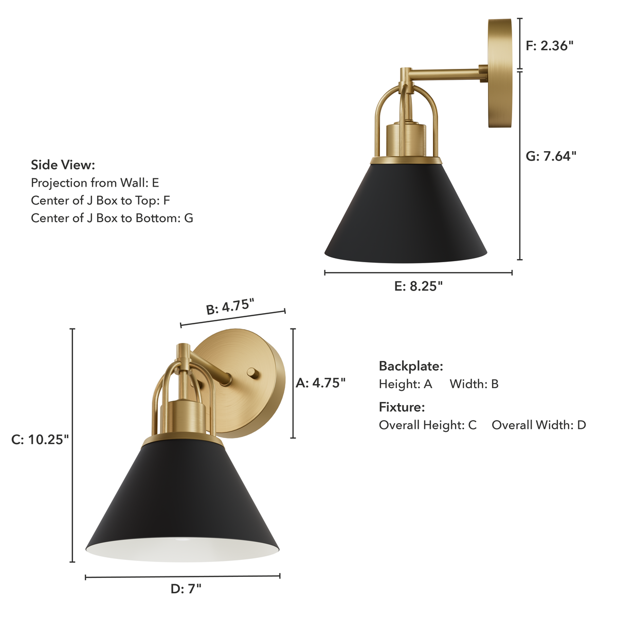 Carrington Isle 10.25-inch 1-light Matte Black and Luxe Gold Wall Sconce with Matte Black Metal Shade