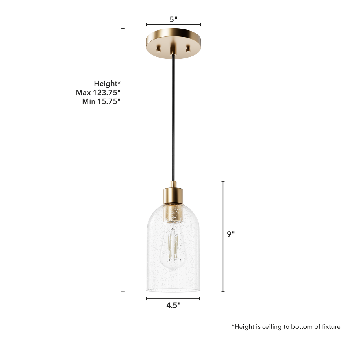 Lochemeade 4.5-inch 1-light Alturas Gold Pendant with Clear Seeded Glass