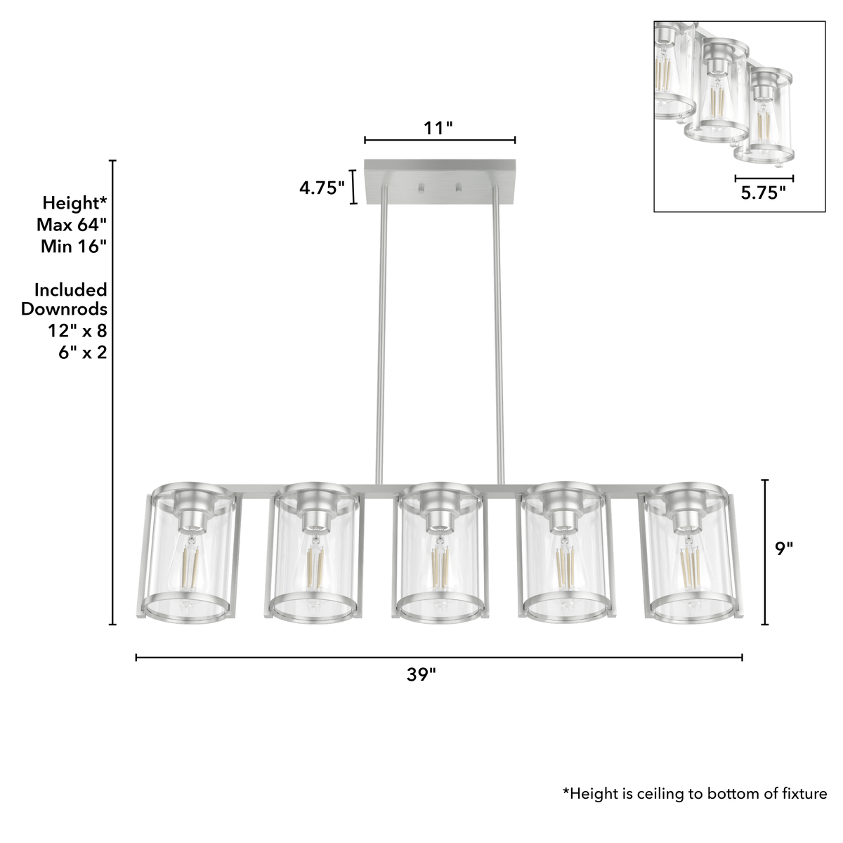 Astwood 39-inch 5-light Brushed Nickel Linear Chandelier with Clear Glass