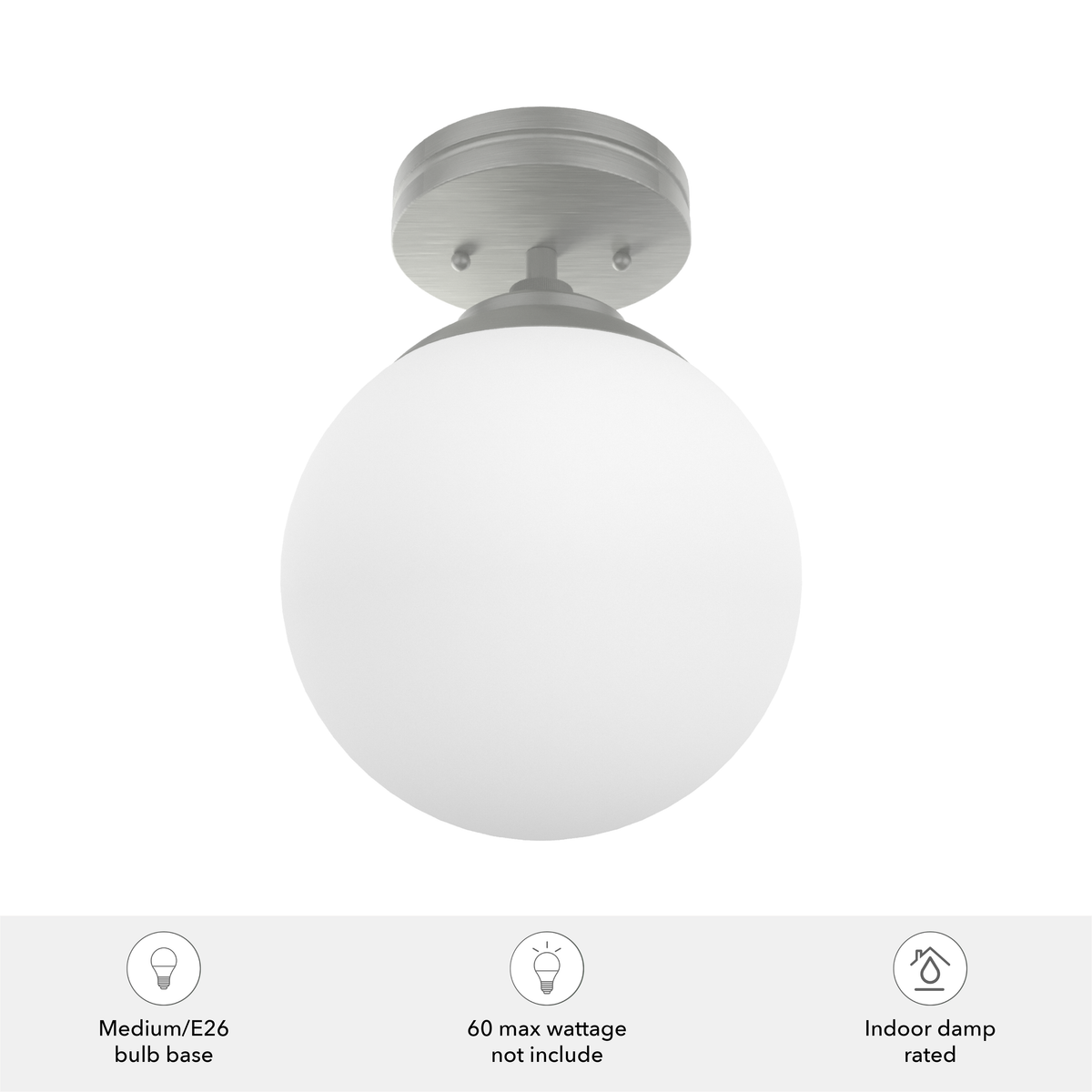 Hepburn 8-inch 1-light Brushed Nickel Semi-Flush Mount with Cased White Glass