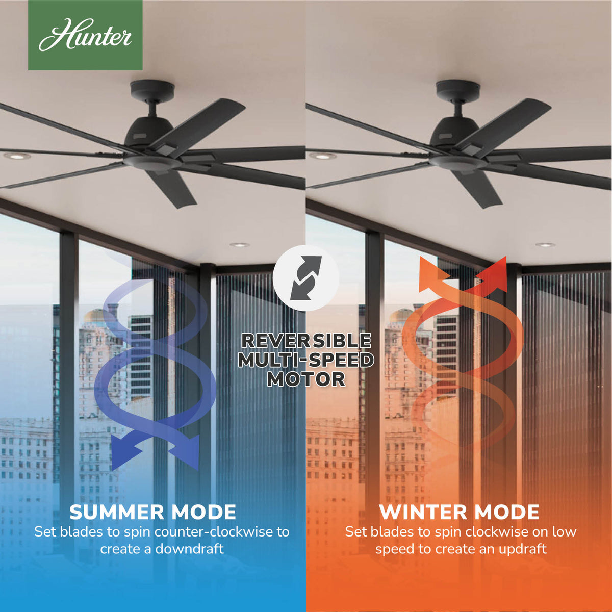72 inch Downtown ENERGY STAR® Matte Black Damp Rated Ceiling Fan and Wall Control