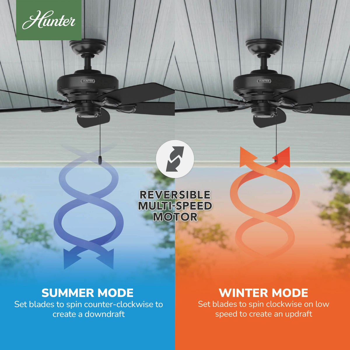 48 inch Sea Wind Matte Black Damp Rated Ceiling Fan and Pull Chain