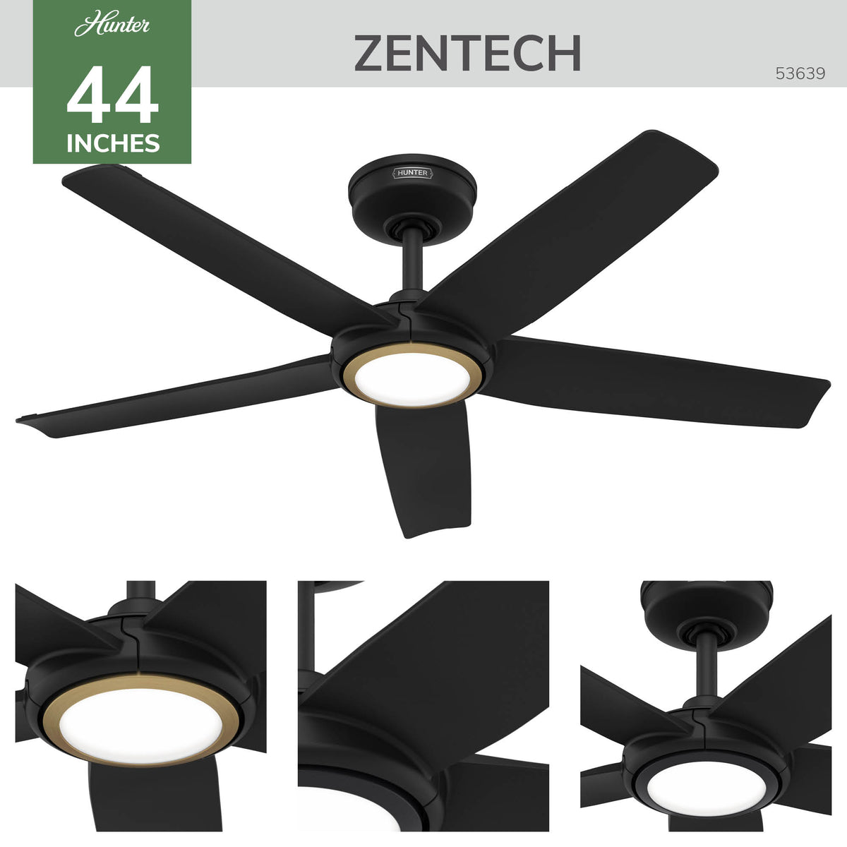 44 inch Zentech Wi-Fi ENERGY STAR® Matte Black Damp Rated Ceiling Fan with LED Light Kit and Handheld