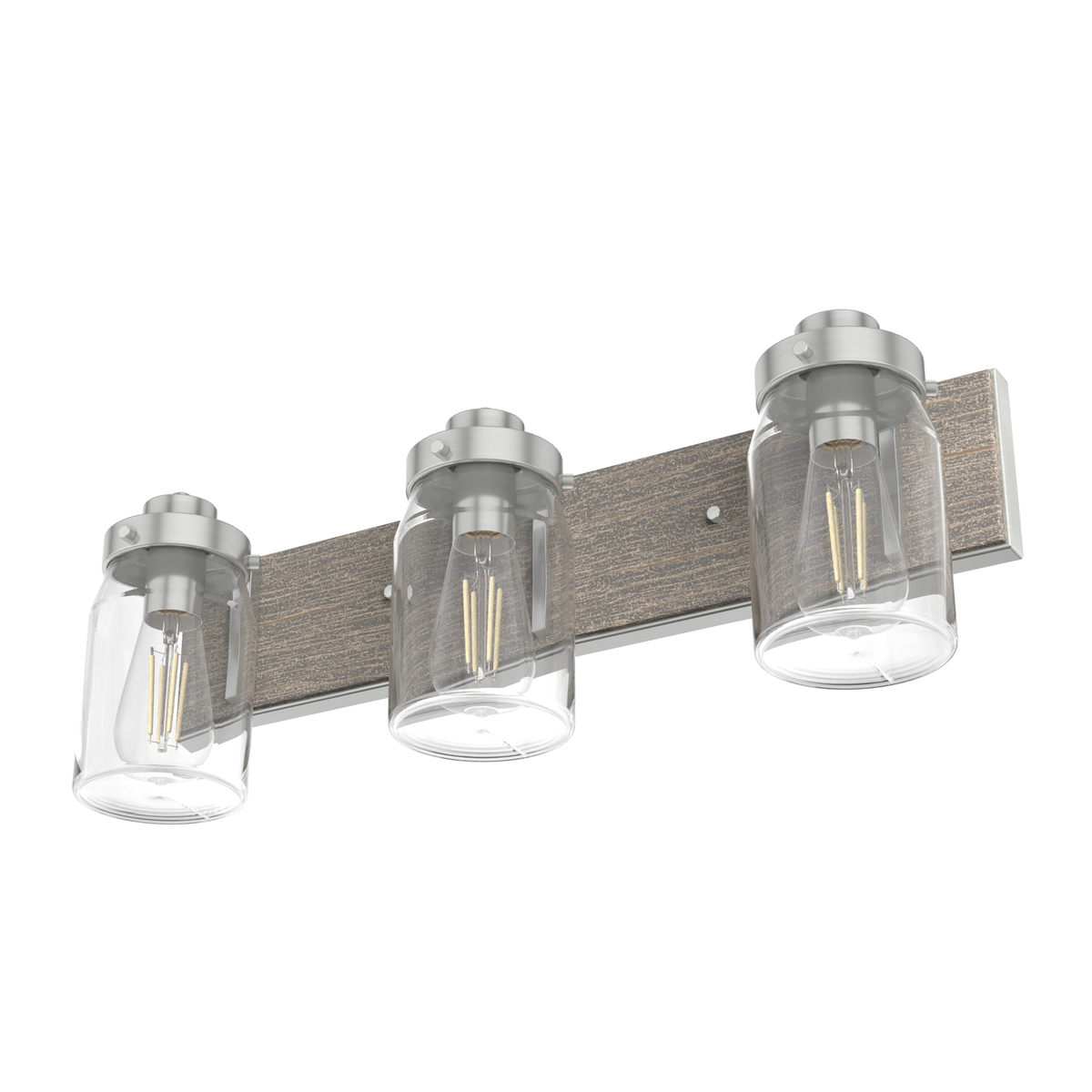 Devon Park 24-inch 3-light Brushed Nickel and Grey Wood Vanity Light with Clear Glass