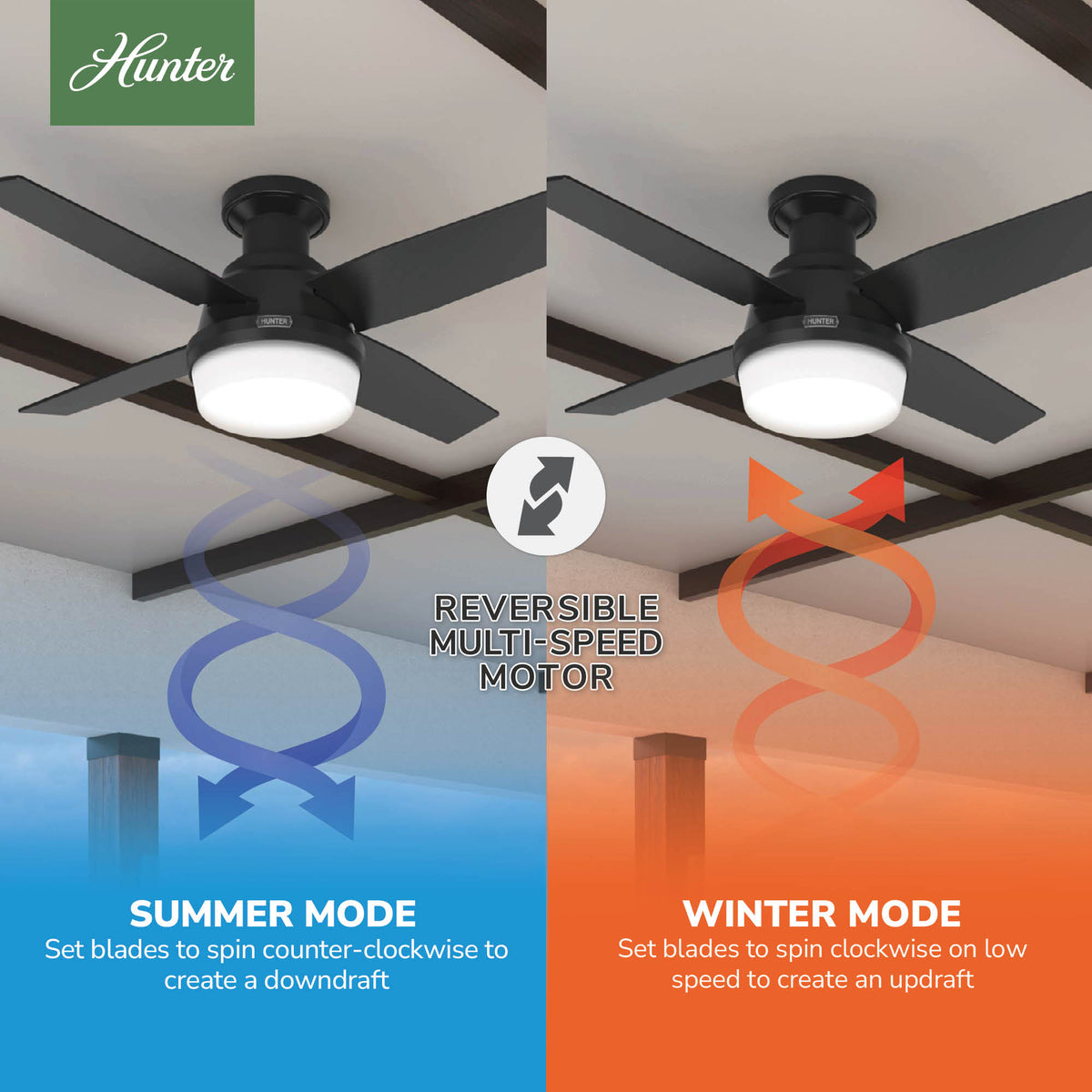 44 inch Dempsey Matte Black Low Profile Damp Rated Ceiling Fan with LED Light Kit and Handheld Remote